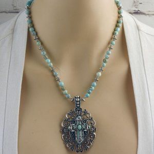 Turquoise Ornate Design Cross Necklace
